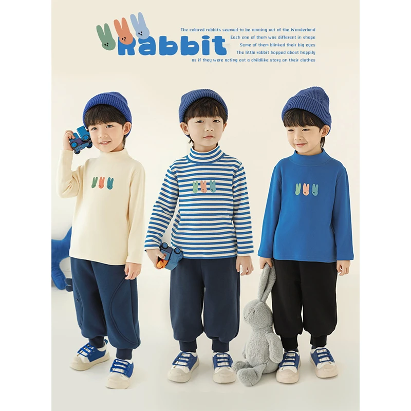 幼悠男童冬季长袖半高领兔子打底衫宝宝外出服装春秋儿童t恤N5509