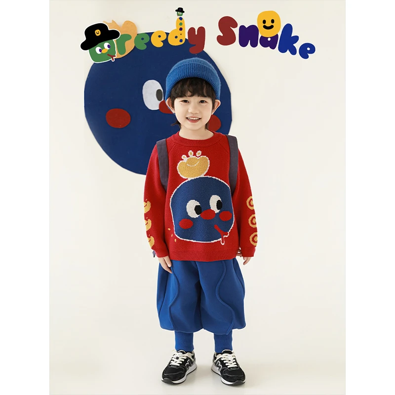 幼悠男童新款财宝蛇年毛衣冬季厚实保暖儿童年服新年战袍潮N5994