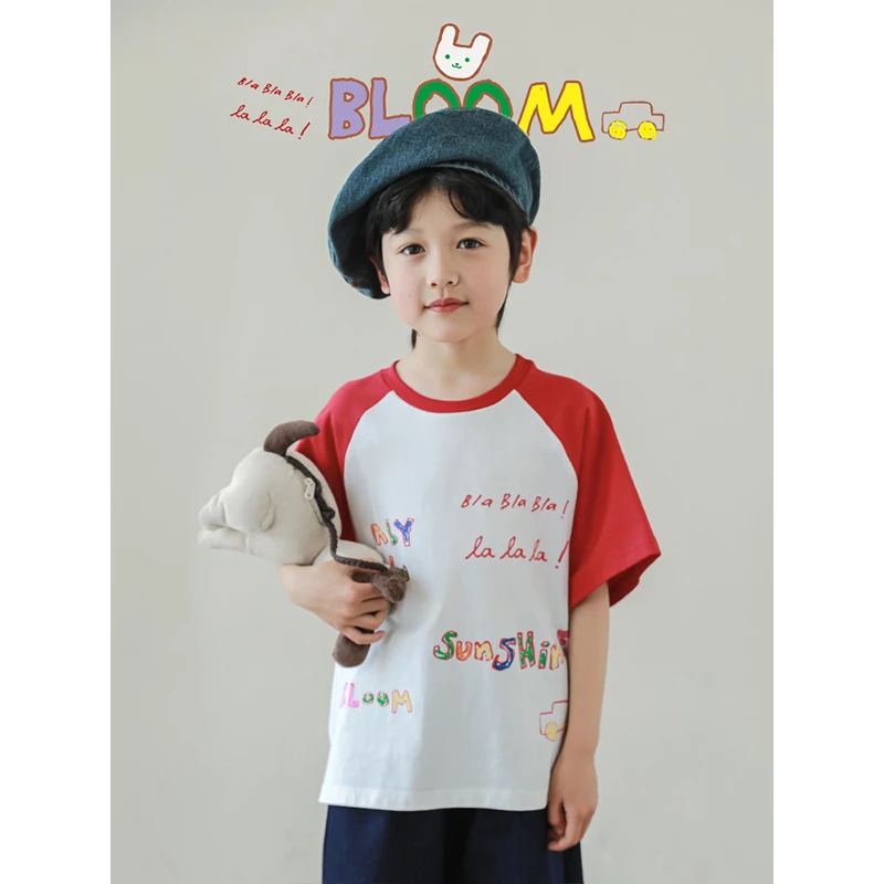 淸  幼悠夏四波【时尚画手】男童洋气夏季半袖撞色儿童T恤 N5171