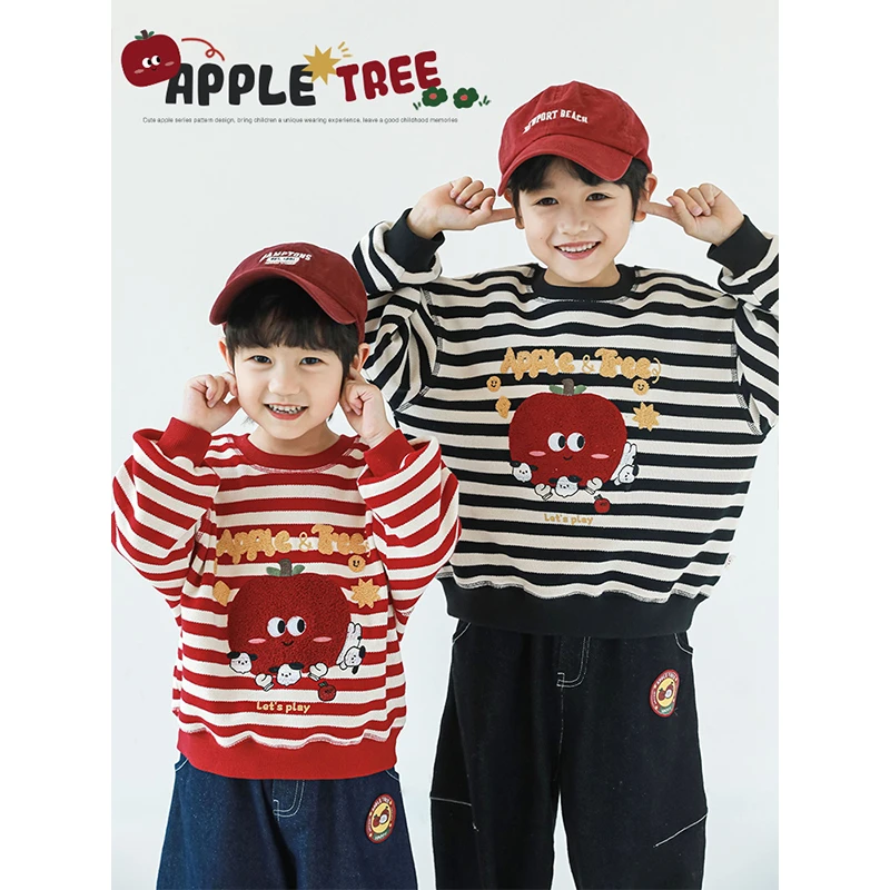 YOEHYAUL/幼悠【元气加州苹果园】秋三波童秋季条纹卫衣 淸 N5416