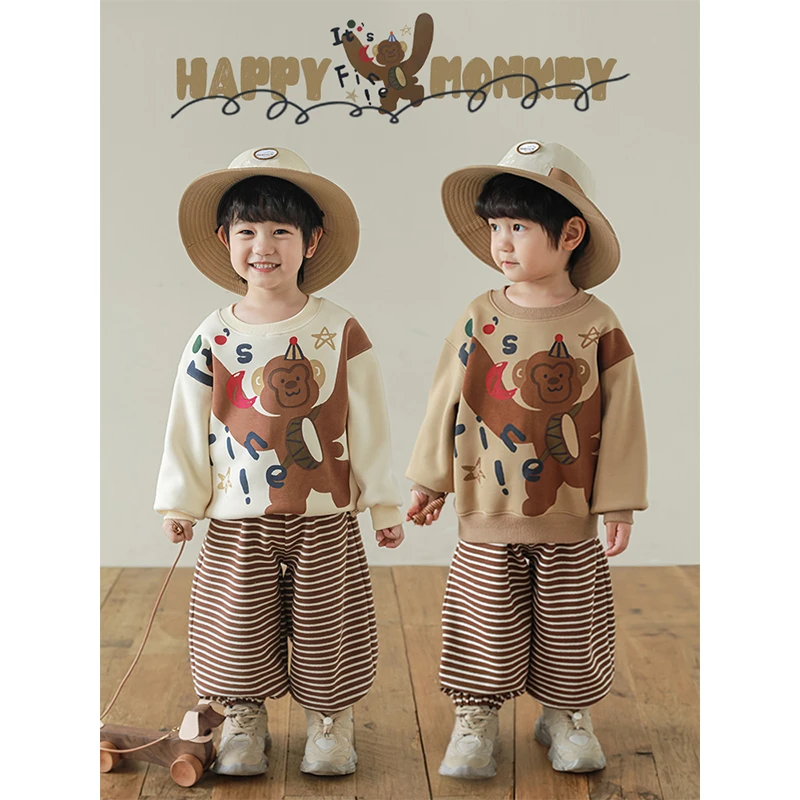 YOEHYAUL/幼悠【杂耍萌猴】男童冬一波 卡通印花舒适长袖卫衣 N5309