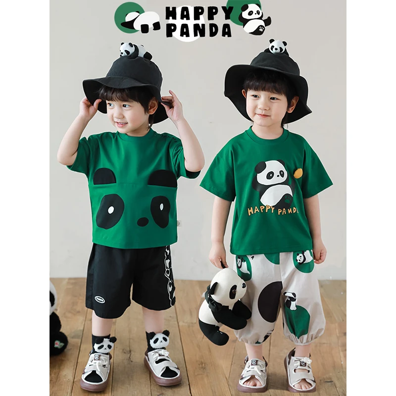 幼悠 夏四波【萌系胖哒】儿童熊猫夏季可爱薄款男宝舒适T恤 N5032
