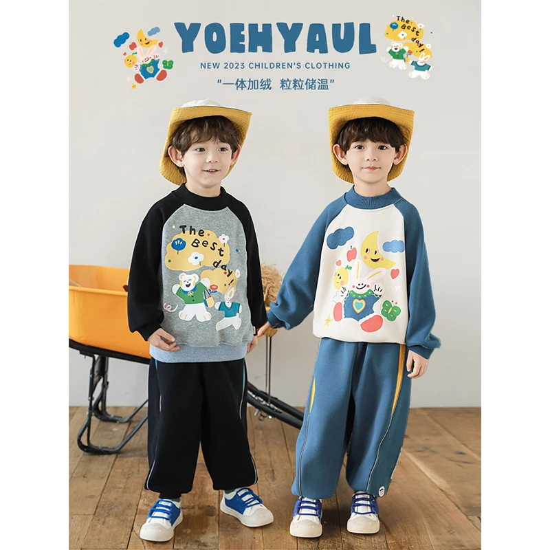 YOEHYAUL/幼悠【元气小兔】男童洋气冬一波长袖圆领印花卫衣 N5626
