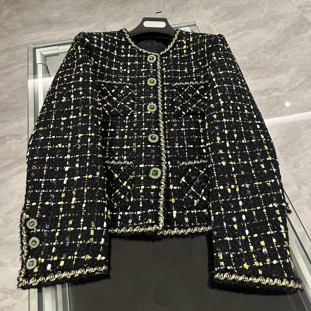 2024法式复古名媛气质外套百搭编织粗花呢A3285