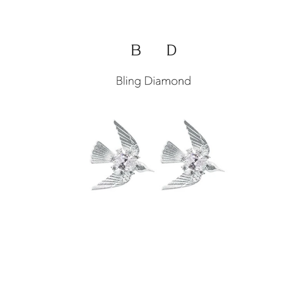 钛钢合成锆石耳饰 小鸟不规则耳钉轻奢气质时尚小众设计师超仙银