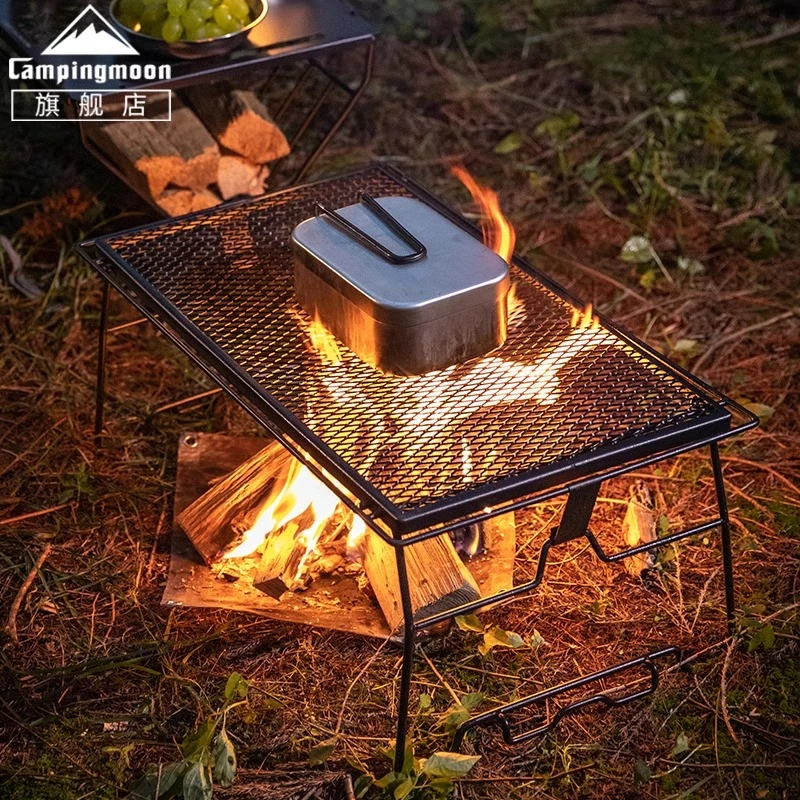CAMPINGMOON柯曼 菱网多用桌户外置物架耐高温烧烤铁桌