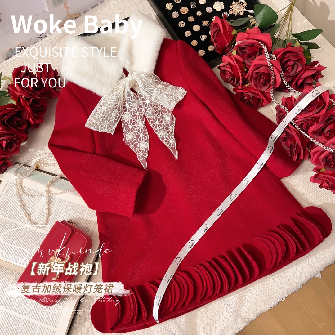 【现货】女童秋冬季连衣裙新款时尚洋气冬季加厚裙子 V7606