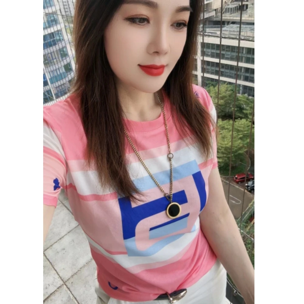 【主播推荐】高弹网纱打底衫2024新款洋气显白透气显瘦减龄印花长袖