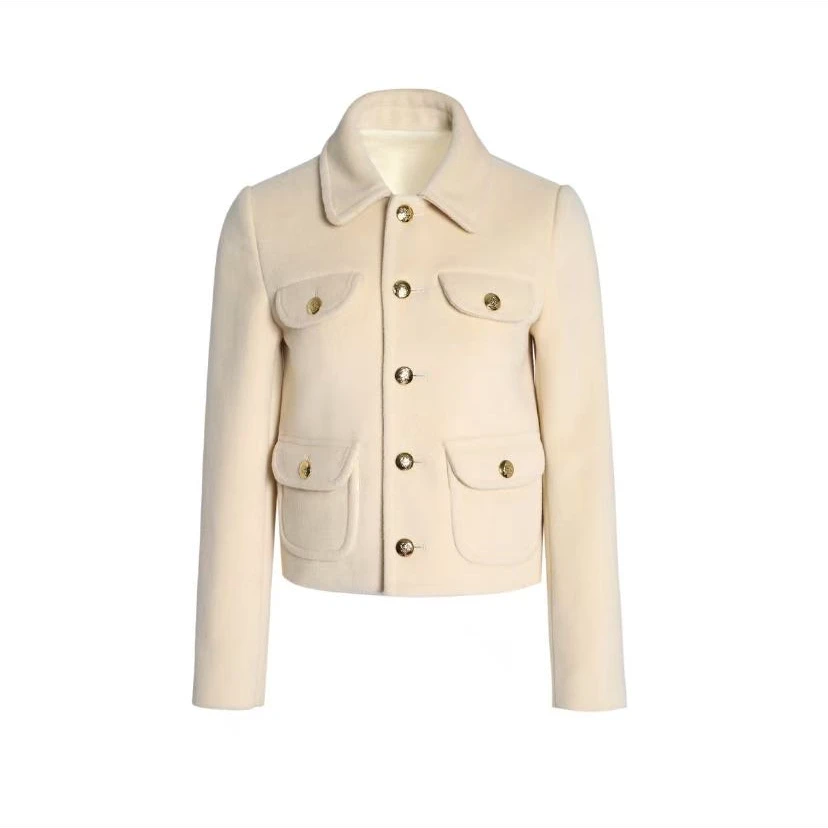 0063奶黄色外套气质白色轻奢短款时尚百搭女士秋冬