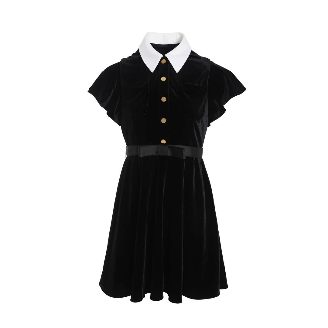 0044女装连衣裙显瘦气质时尚小黑裙黑色收腰法式夏季复古连衣裙