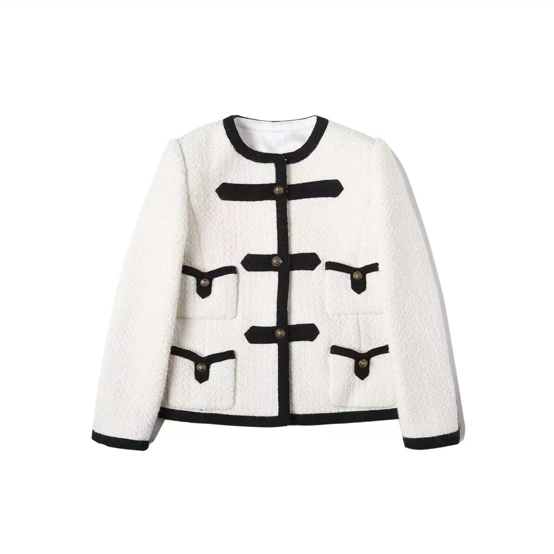 0021白色粗花呢外套小香风气质轻奢短款时尚女士复古秋冬