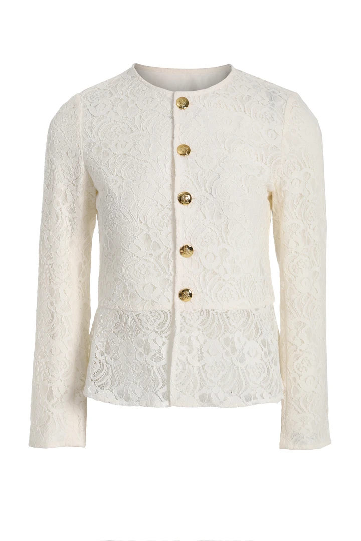 0002白色蕾丝雪纺上衣女外套蕾丝小香风气质白色时尚镂空外套