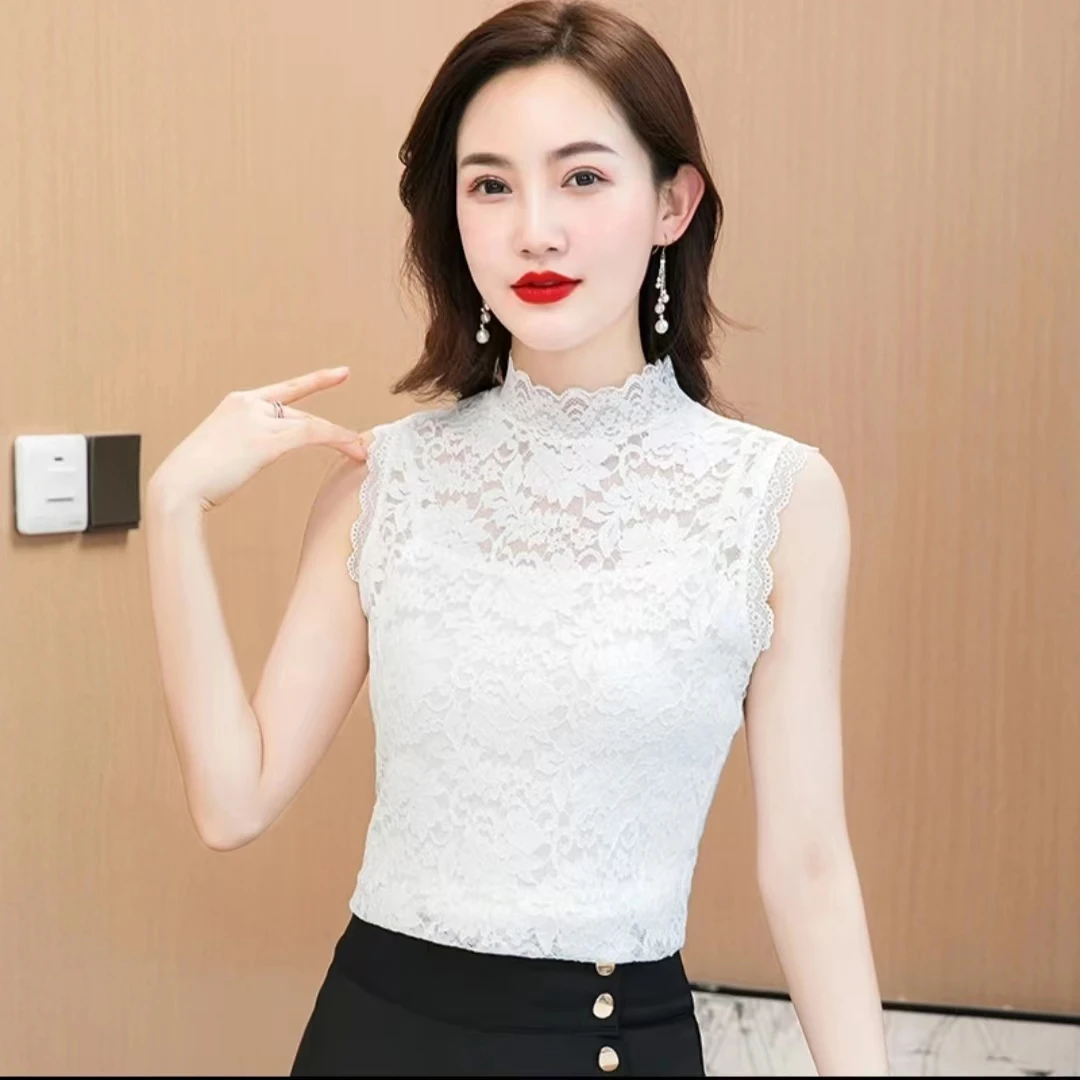 四季穿新款无袖蕾丝吊带时尚背心打底衫内搭外穿假领子洋气上衣