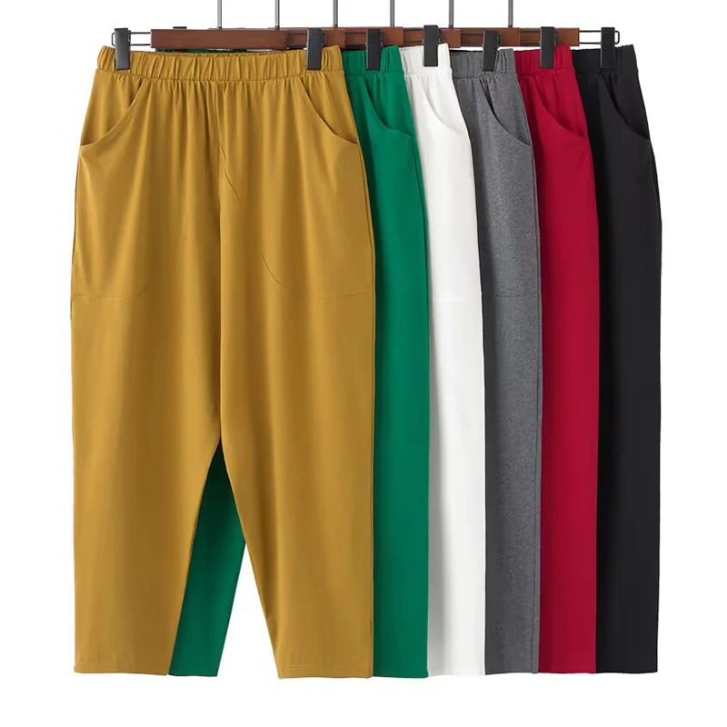 加肥加大码女萝卜裤高腰休闲裤200斤夏季薄款九分显瘦胖mm哈伦裤