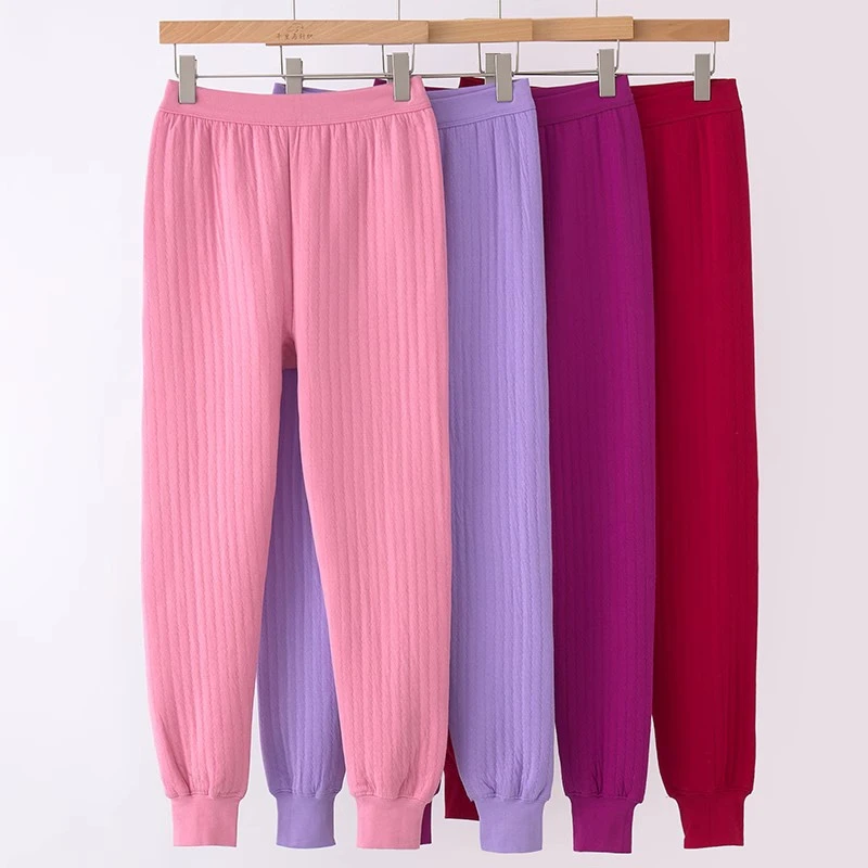 加肥加大码中老年女士妈妈三层夹棉保暖裤紧口宽松款高腰打底内穿