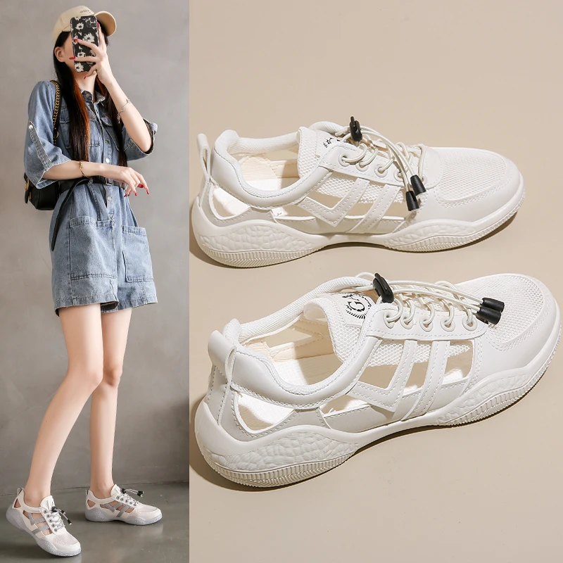 夏季包头凉鞋女2024年新款韩版百搭运动休闲鞋小白鞋镂空女鞋网鞋