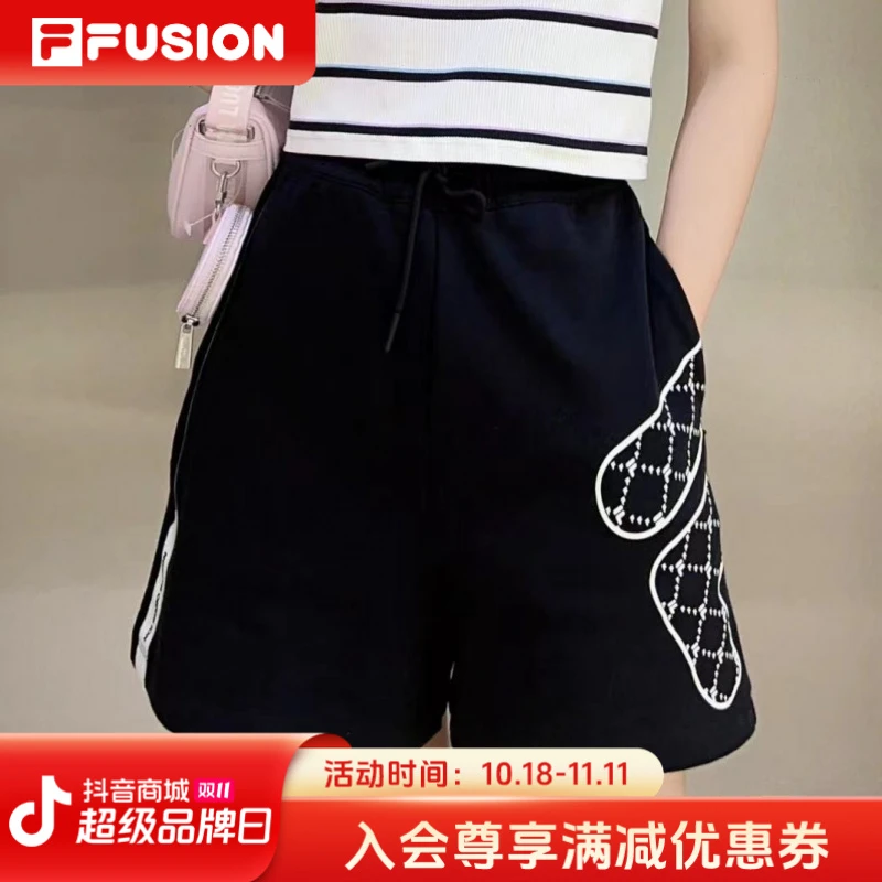 Fila/斐乐老花系列潮流时尚运动骑行夏季针织外穿黑色T11W326601