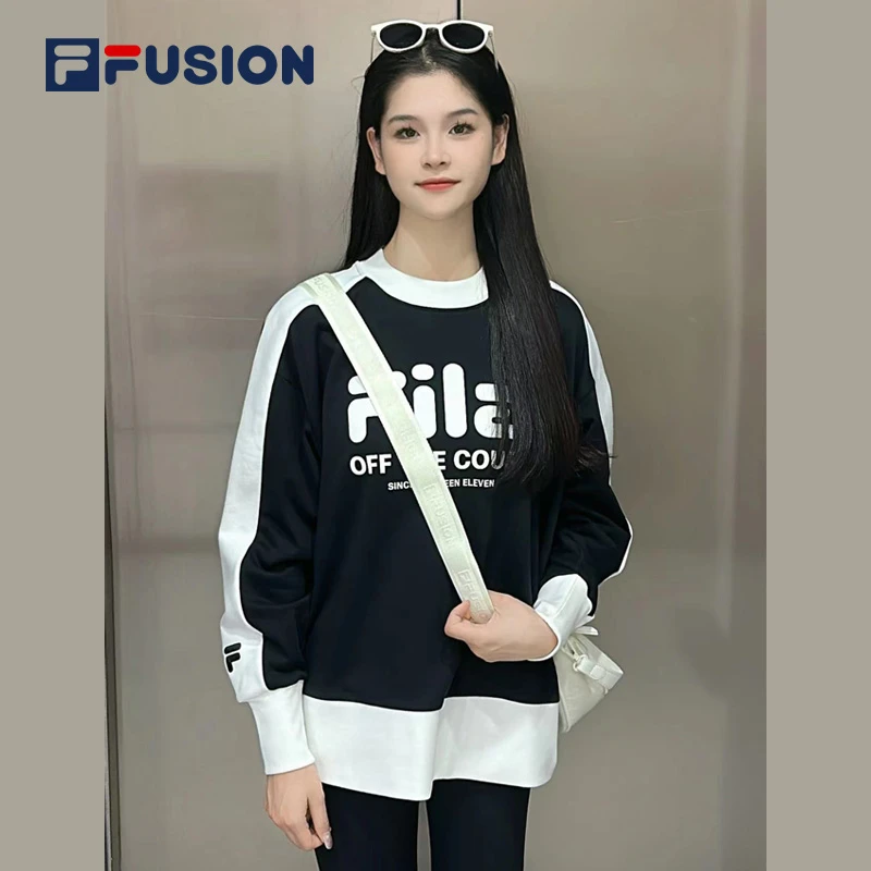 FILA斐乐套头卫衣女子春季潮流百搭休闲运动宽松上衣T11W346201F