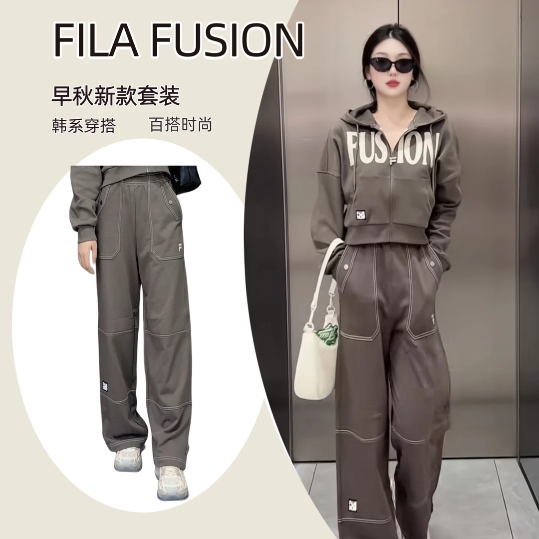 FILA斐乐【显腿直】女子宽松纯棉工装直筒长裤休闲潮流T11W433602F