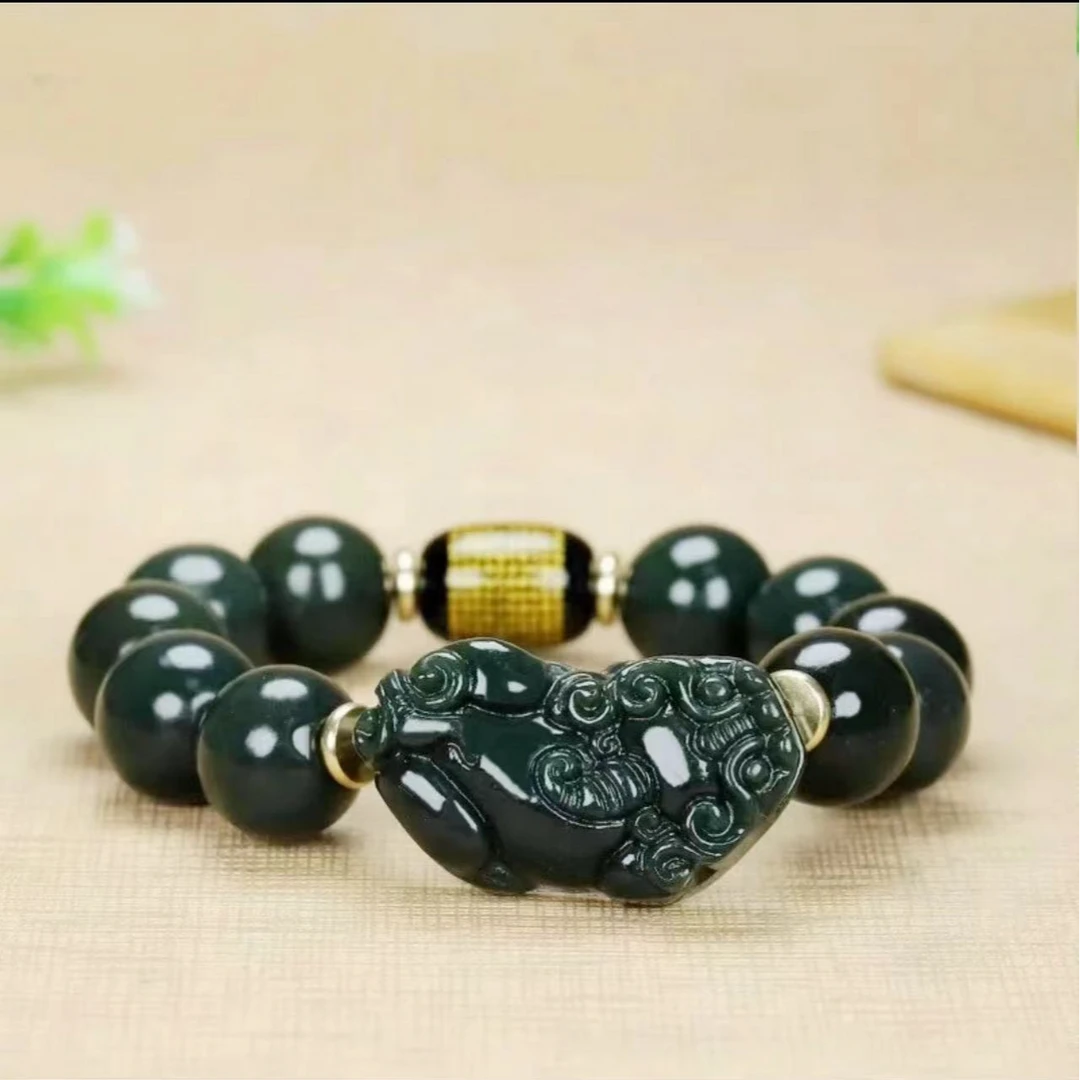 新疆 和田玉 青玉一级细塔青 卡 16 貔貅手串 精美时尚大气经典款