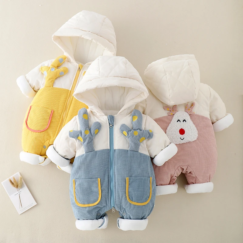 韩版婴儿衣服冬装加厚哈衣宝宝加绒保暖连体衣新生儿冬季外出抱衣
