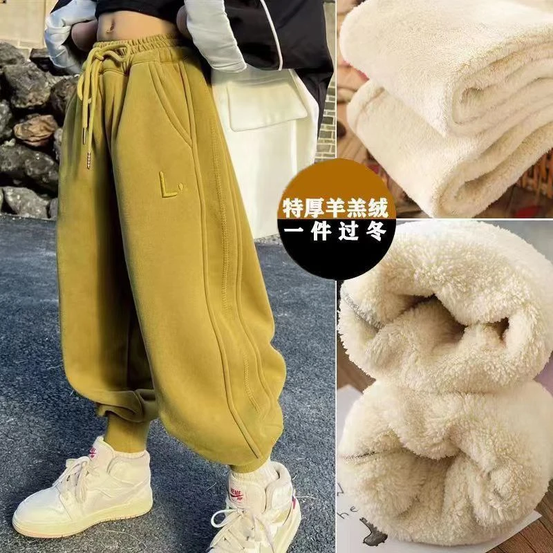 FL女童裤子冬季加绒2024新款中大童一体加厚儿童冬款运动裤