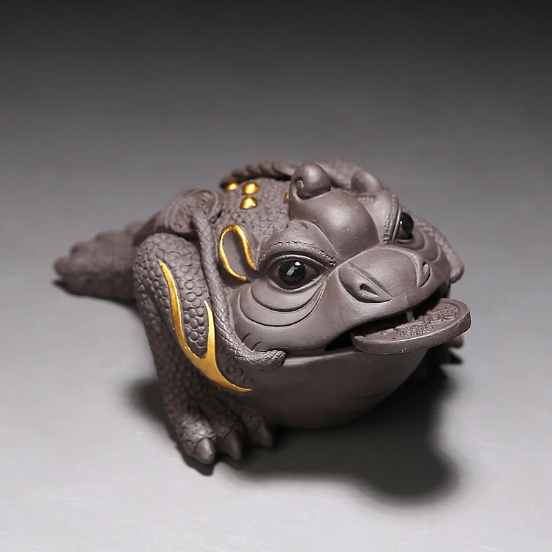 茶宠金蟾精品可养紫砂招财三足蟾蜍茶台茶盘茶玩瑞兽小摆件