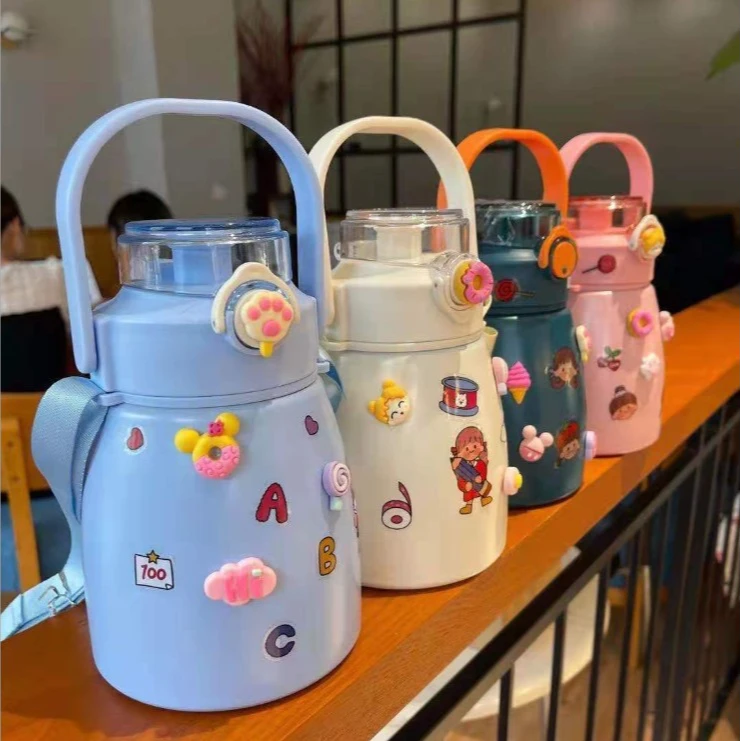 网红保温杯女大容量水杯 带吸管可爱大肚水杯304不锈钢儿童杯手提