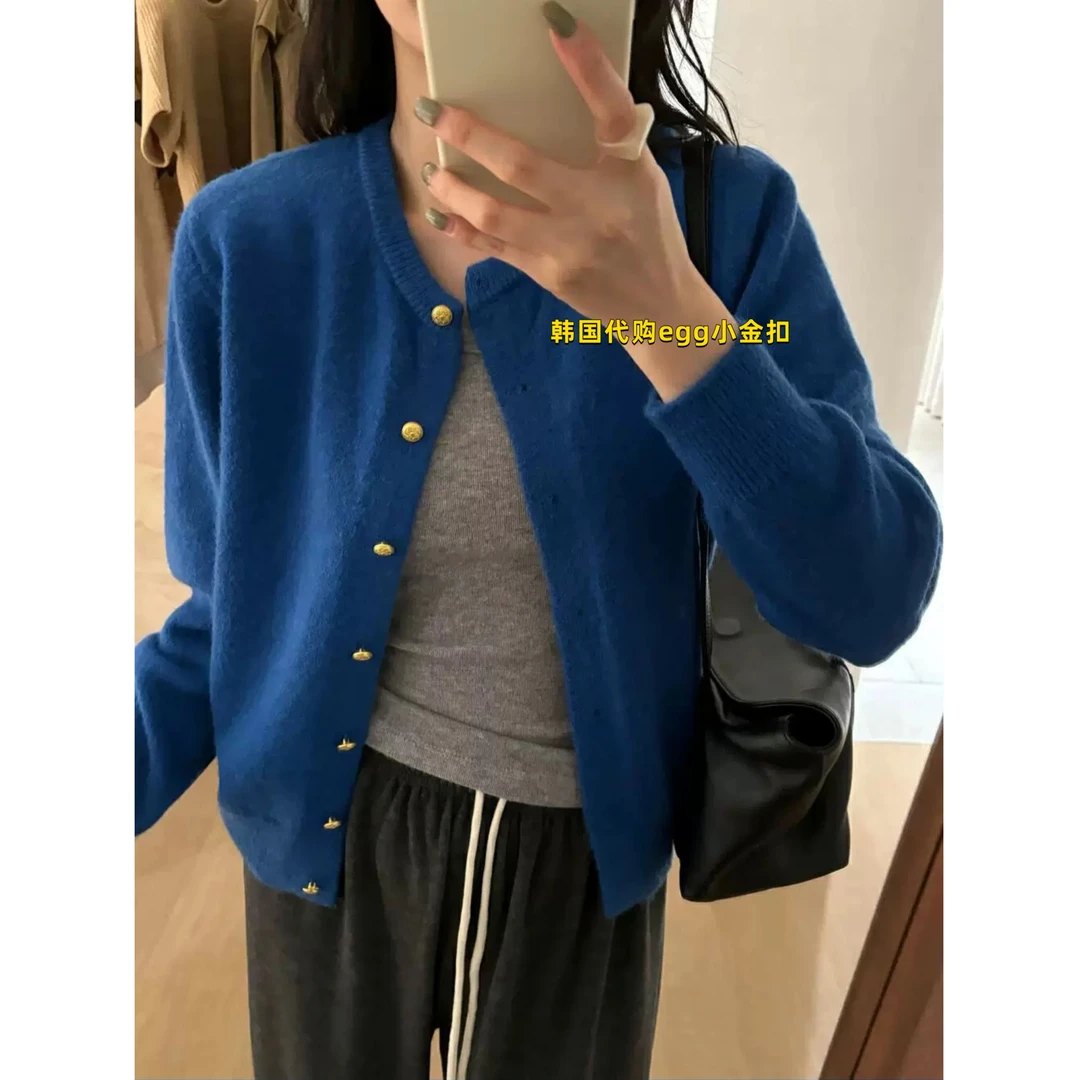 루루가−  「小金扣」egg高级感毛衣女2024秋冬新款软糯慵懒针织上衣女