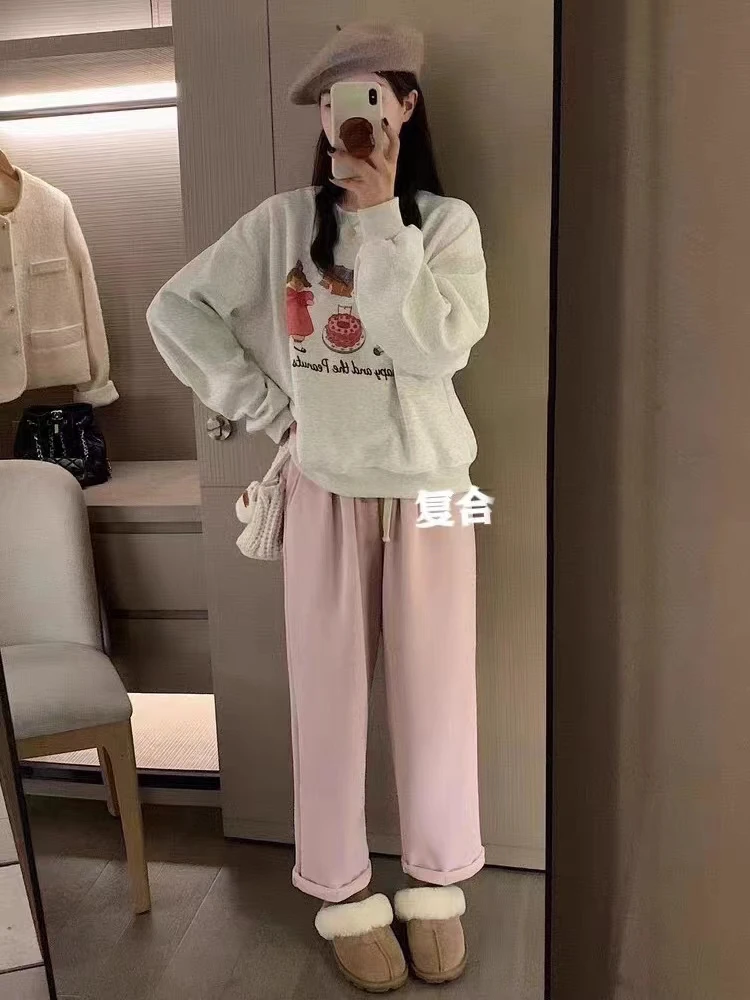 루루가−  韩国东大门时尚百搭加绒加厚网红显瘦减龄瘦版阔腿裤气球裤