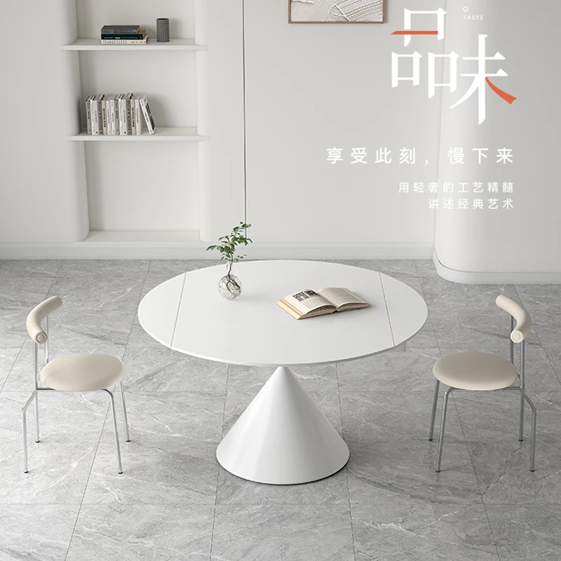 TUNUOSHI/图诺狮德利丰岩板餐桌 家用方圆两用旋转圆桌可伸缩餐桌