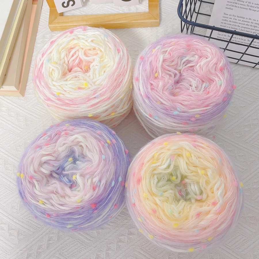 彩虹糖渐变围巾手工diy材料包送男女朋友礼物自织围巾手混粗毛线