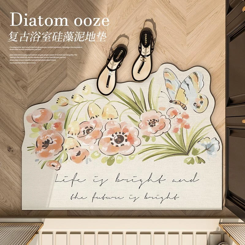 复古浴室地垫卫生间硅藻泥防滑软垫吸水速干脚垫厕所门口花朵地毯