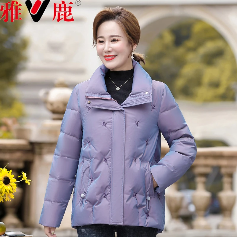 V/雅鹿2023新款白鸭绒羽绒服中老年妈妈外套女装加厚保暖冬装8954