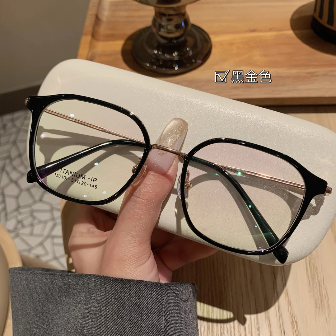 景拓新款时尚潮流文艺超轻钛TR多边形近视架蓝光眼镜框橄榄绿6109