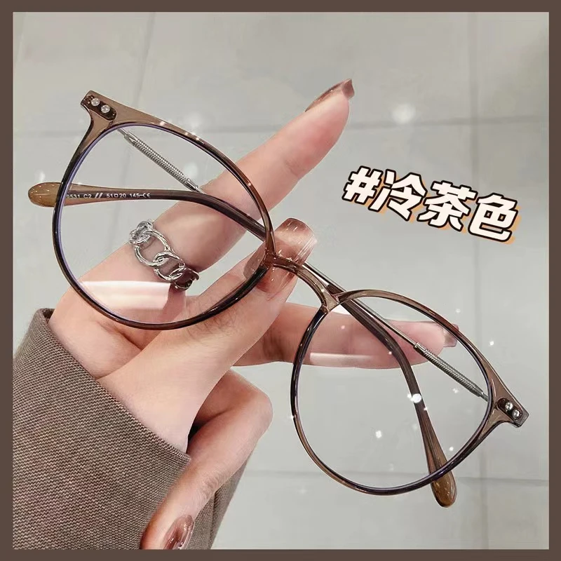 冷茶色近视眼镜框女款透明显瘦防蓝光镜片平光镜茶棕色眼镜架9531