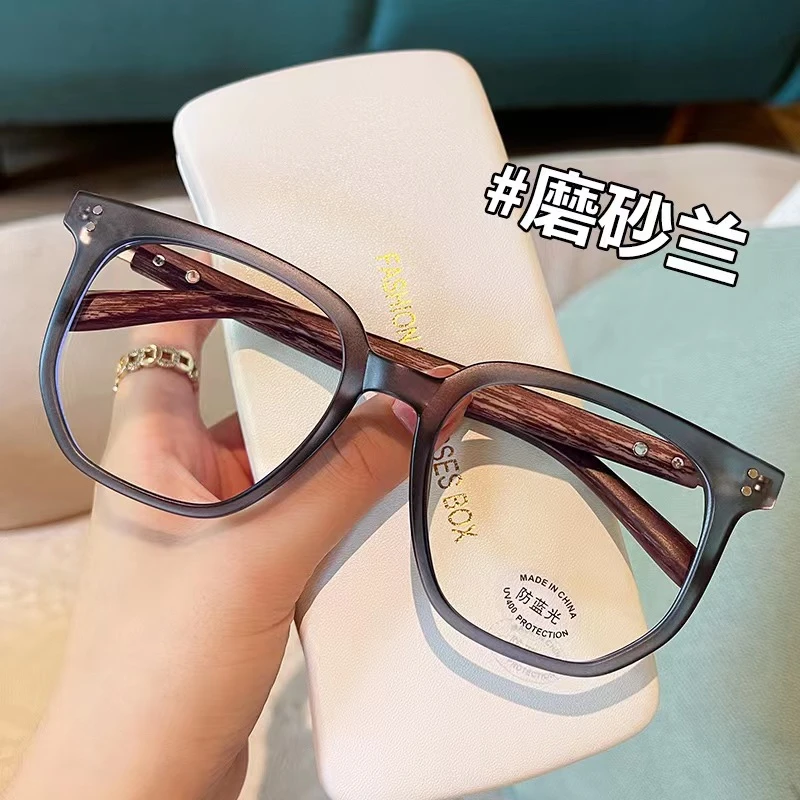 韩版潮方框显瘦配近视不规则眼镜架木纹腿眼镜框30128网红时尚