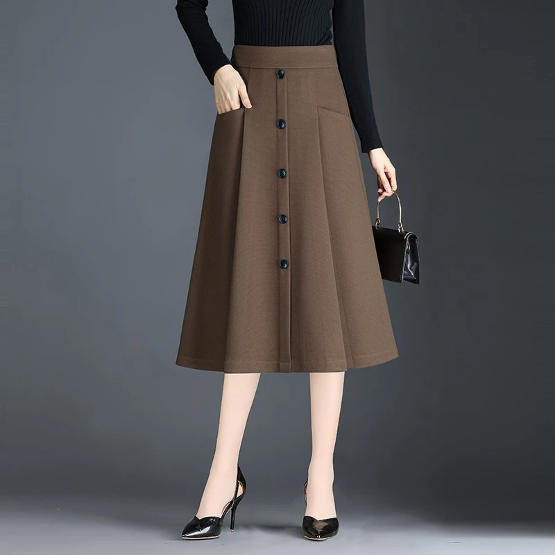 （秋款）西装面料显瘦半身裙春秋a字百褶裙2024新款大码裙子中长裙