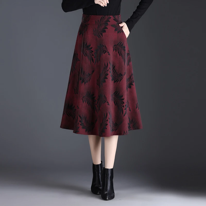 印花半身裙高腰a字中长裙中年妈妈裙子2023新款民族风秋冬伞裙女