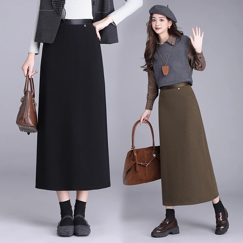 高腰显瘦半身裙时尚开叉包臀裙2024秋冬季长裙气质时尚直筒一步裙