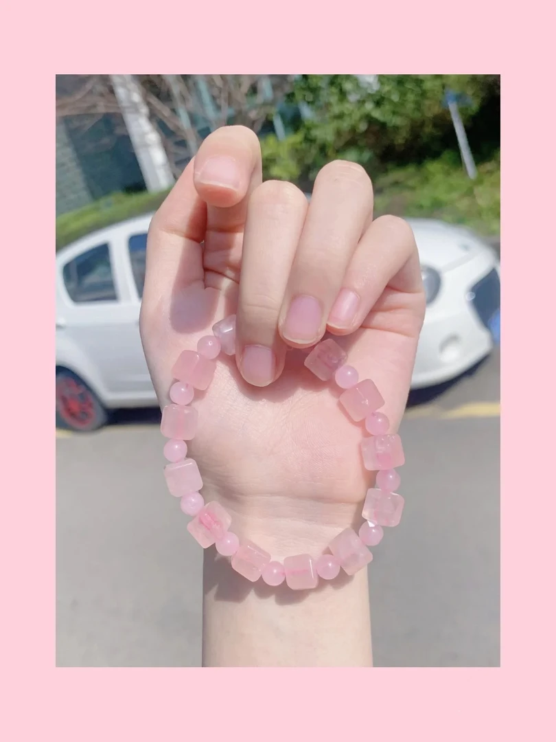 天然5A西柚粉水晶手链女款[10mm]西柚粉方糖手串礼物时尚百搭简约