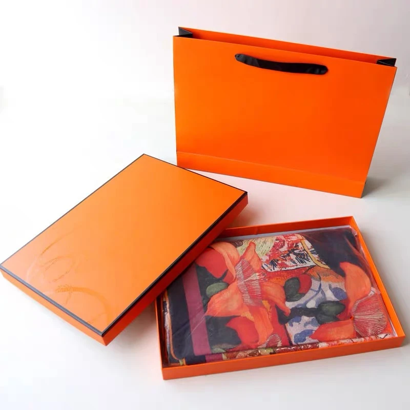 礼盒围巾时尚时尚女士双面印花拼色女神简约长款礼品盒围巾百搭