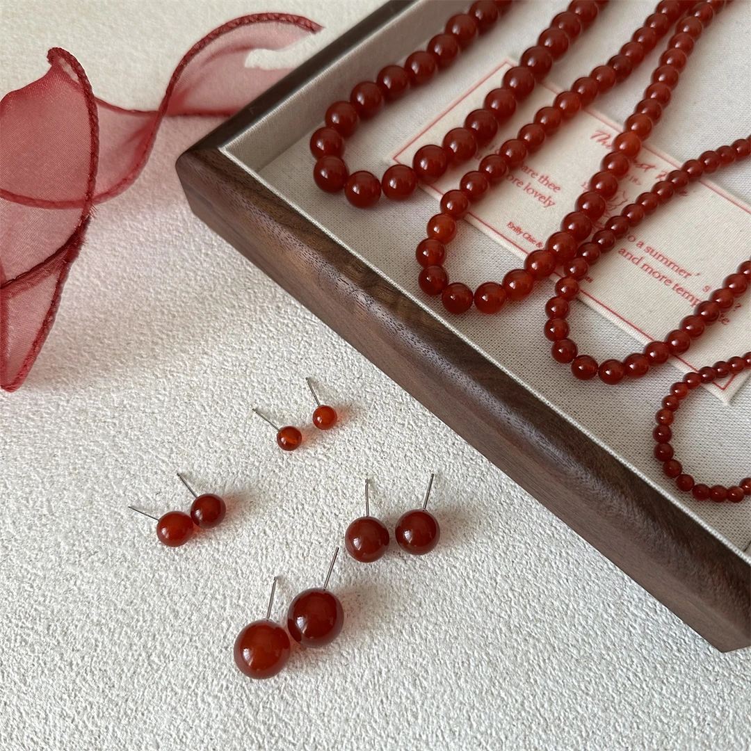 坠链均925银 【MINIQ】韩国博主fever同款红圆珠锁骨项链新年礼物女