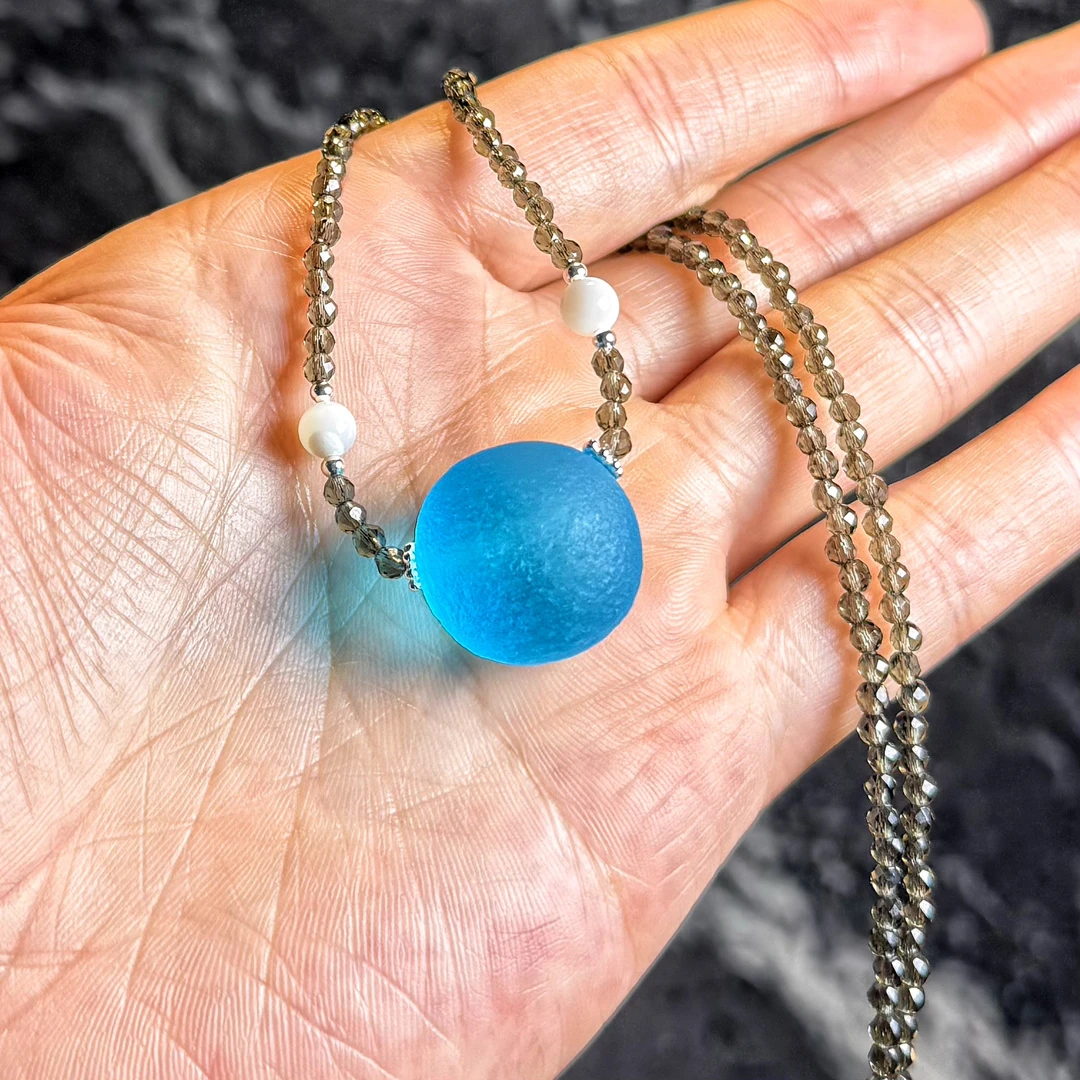 非金属玻璃吊坠 YS64 蓝色微晶圆球吊坠