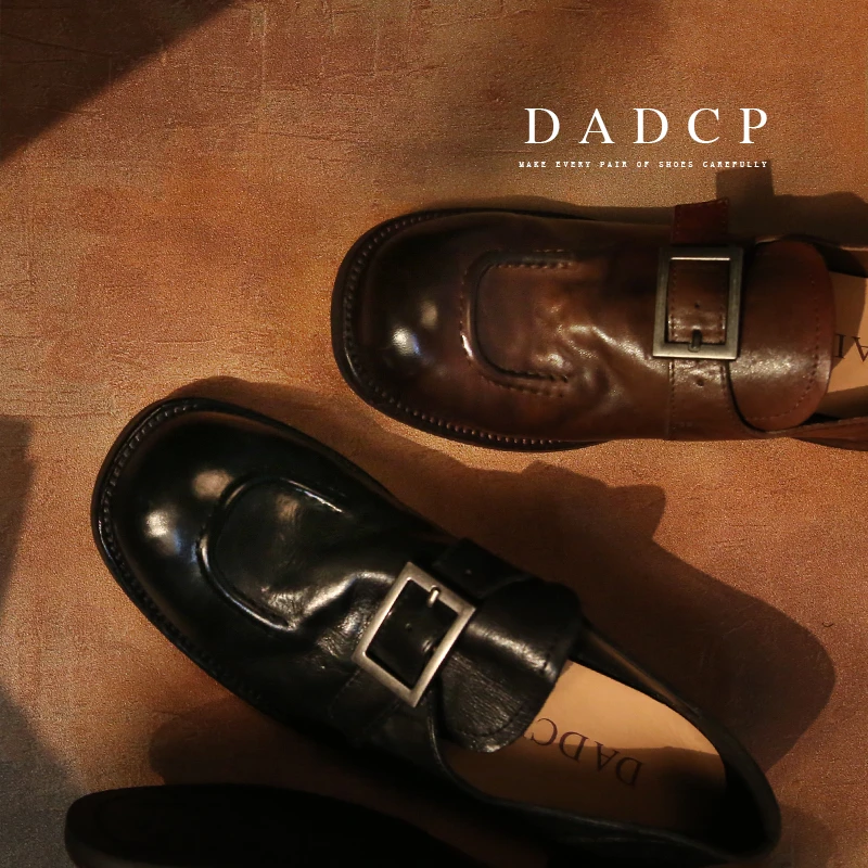 【蛋定诚品】英伦风乐福鞋水洗做旧小皮鞋真皮复古粗跟百搭单鞋女