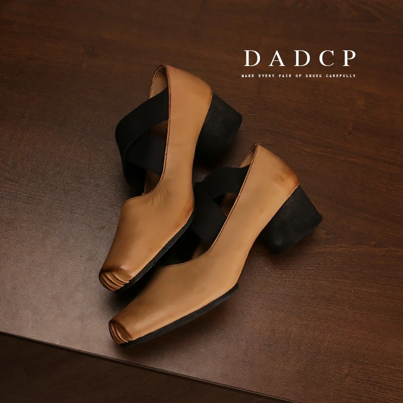 【蛋定诚品】芭蕾舞鞋女绑带单鞋高跟复古真皮粗跟玛丽珍方头鞋