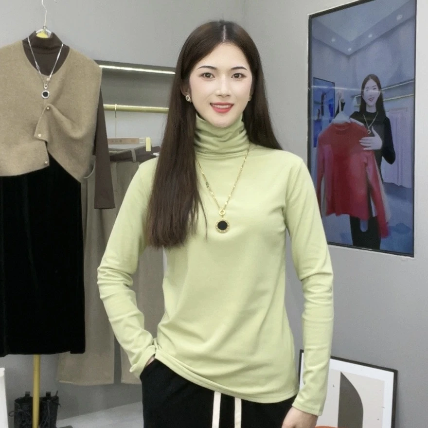 加绒加厚修身内搭打底衫女2022秋冬季新款堆堆领长袖百搭高领上衣