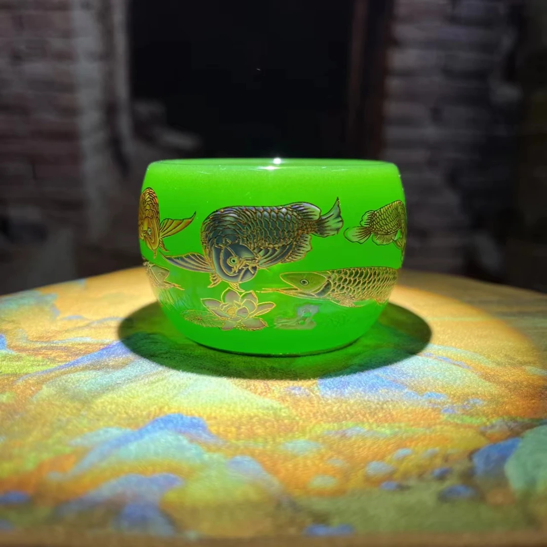 【闪购商品】高端陶瓷 帝王绿琉璃九龙鱼矮（无礼盒） 茶杯 茶器茶具