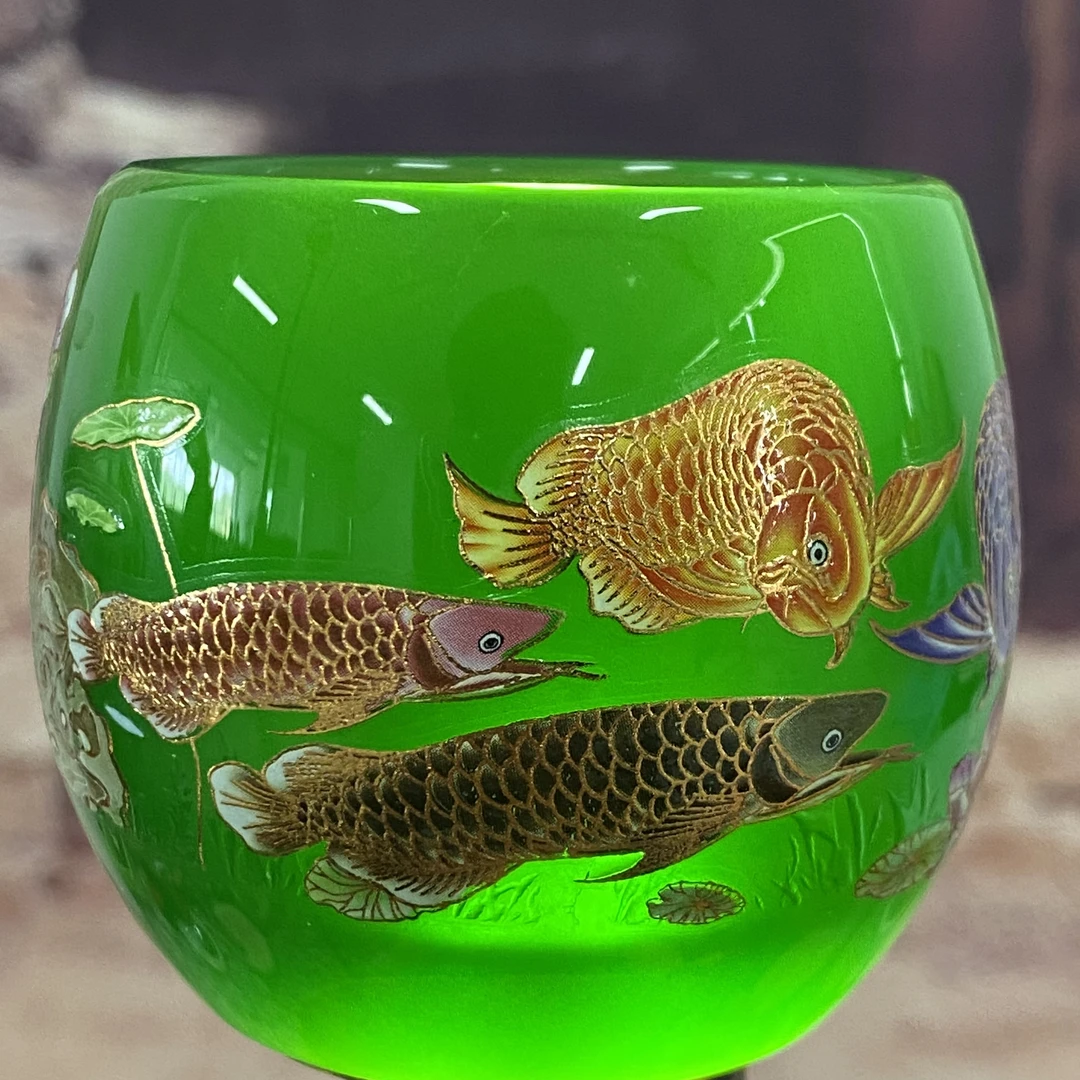 【闪购商品】高端手工茶器 帝王绿琉璃九龙鱼 高 茶杯 茶器茶具