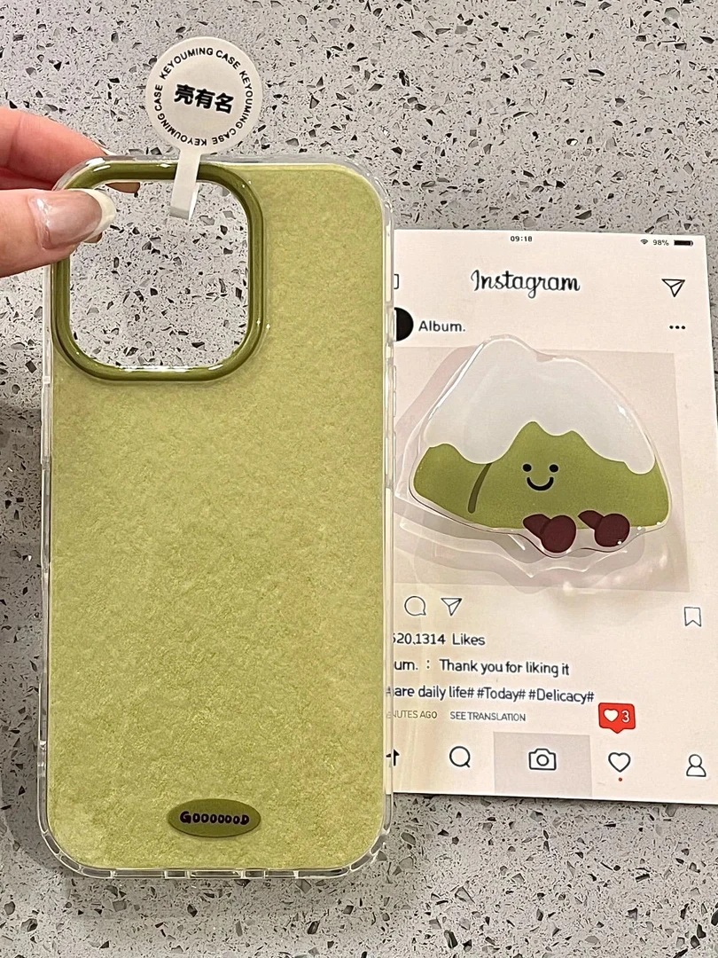 ins日韩抹茶支架适用苹果16promax手机壳iPhone15女14新款13全包